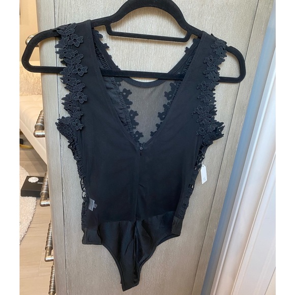 Sexy Black Bodysuit with floral detail small and medium - Picture 4 of 13